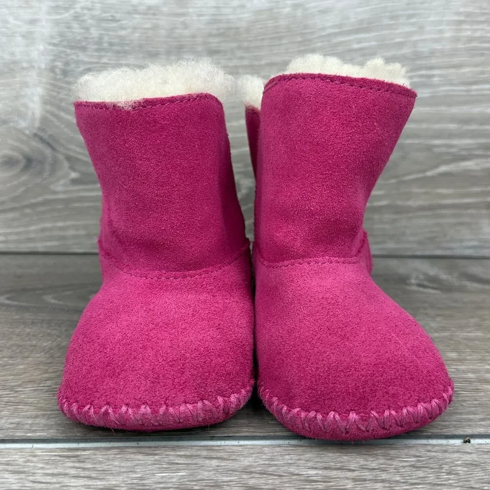 Ugg Caden Toddler Girl Sz 5 Princess Pink Suede Shearling Lined Moccasin Booties